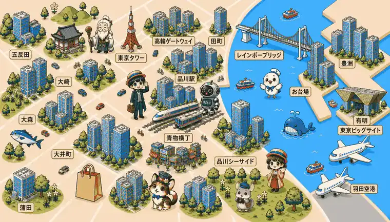 品川シーサイド周辺 エリア紹介イラストマップ