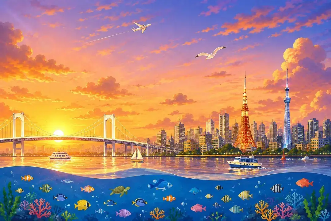 東京湾岸 夕方の風景