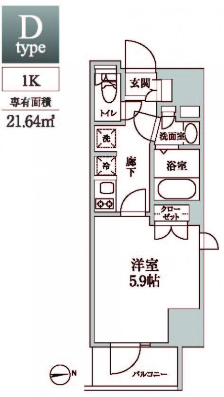 レジディア中延Ⅱ 501号室 間取り図 1K