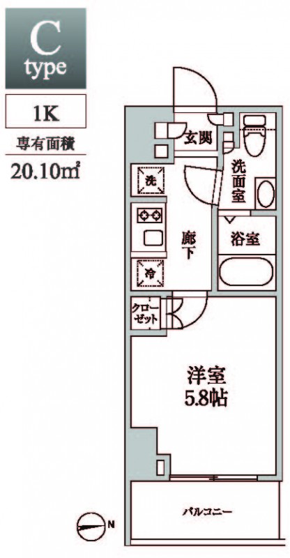レジディア中延Ⅱ 602号室 間取り図 1K