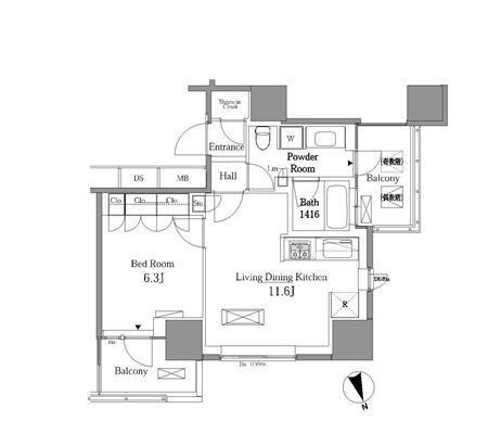 レジディアタワー目黒不動前 1703号室 間取り図 1LDK