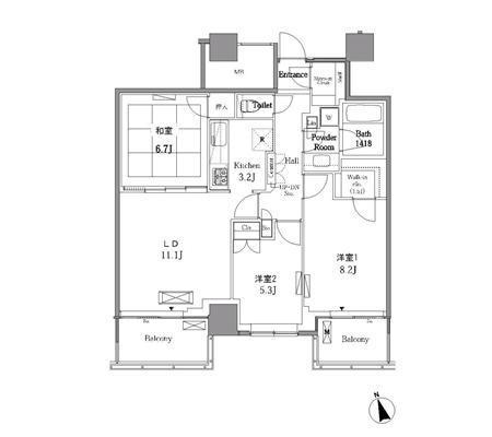レジディアタワー目黒不動前 2010号室 間取り図 3LDK