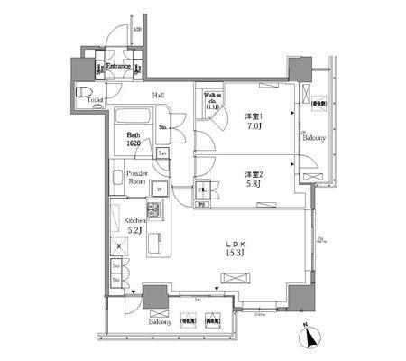 レジディアタワー目黒不動前 2908号室 間取り図 2LDK
