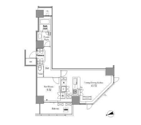 レジディアタワー目黒不動前 610号室 間取り図 1LDK