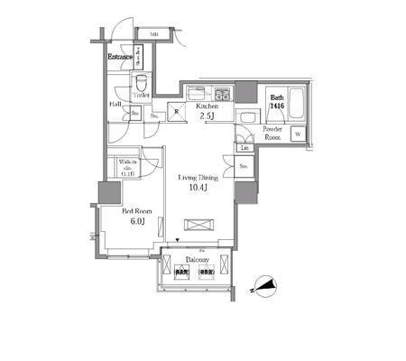 レジディアタワー目黒不動前 2301号室 間取り図 1LDK