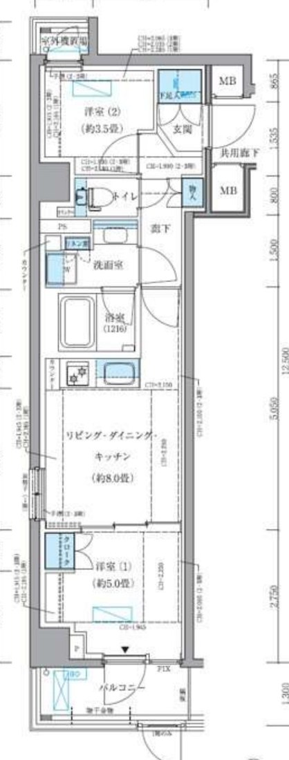 パークアクシス品川シーサイド 101号室 間取り図 2DK