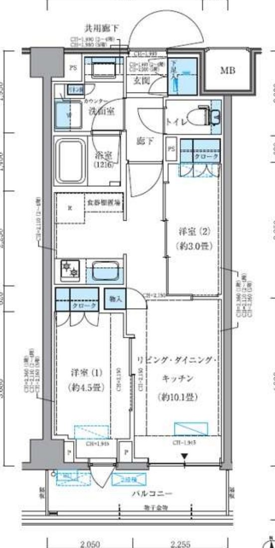 パークアクシス品川シーサイド 107号室 間取り図 2LDK